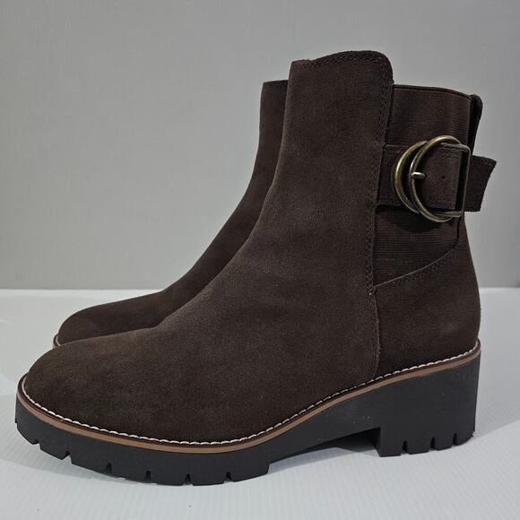 NEW Blondo Dakota Ankle Bootie Womens 11 Java Brown Suede Moto Buckle Waterproof - Picture 1 of 13